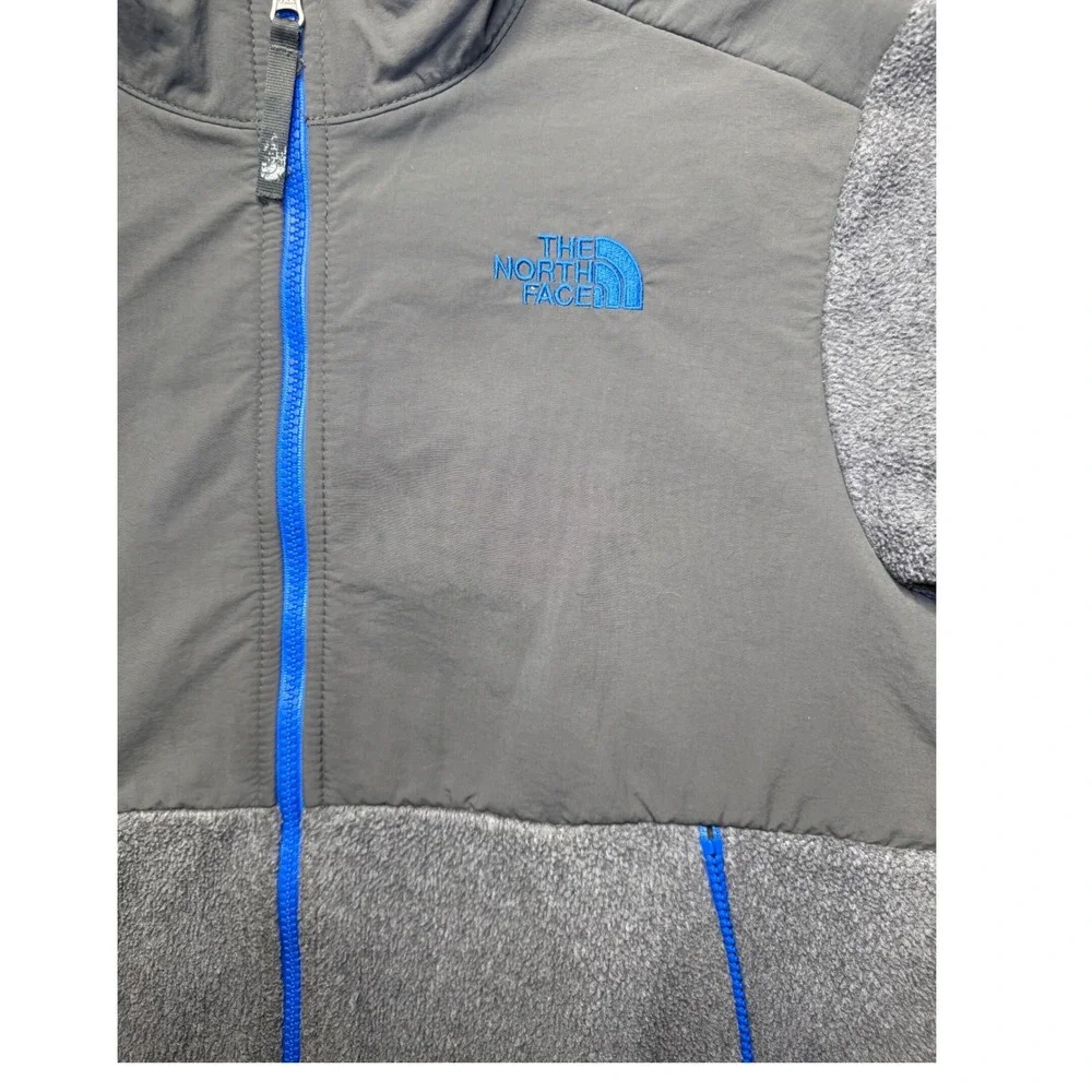 The North Face Fleece Denali Jacket Boys Youth L 14/16 Zip Up Gray Blue Polartec